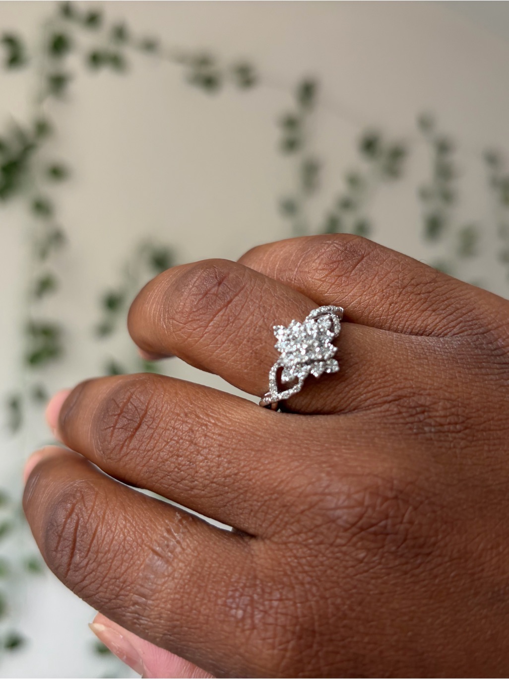 Silver Floral Cluster Diamond Ring - Women Jewelry